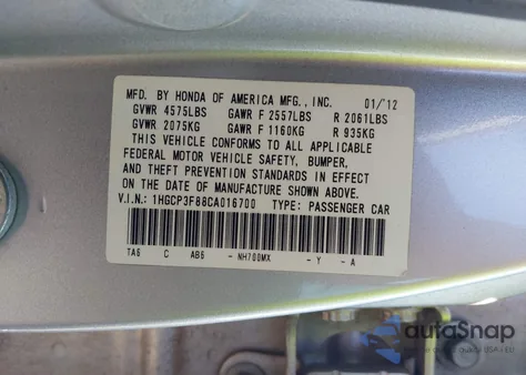 2012 Honda Accord 3.5 Ex-L z USA, uszkodzony, nr VIN 1HGCP3F88CA016700